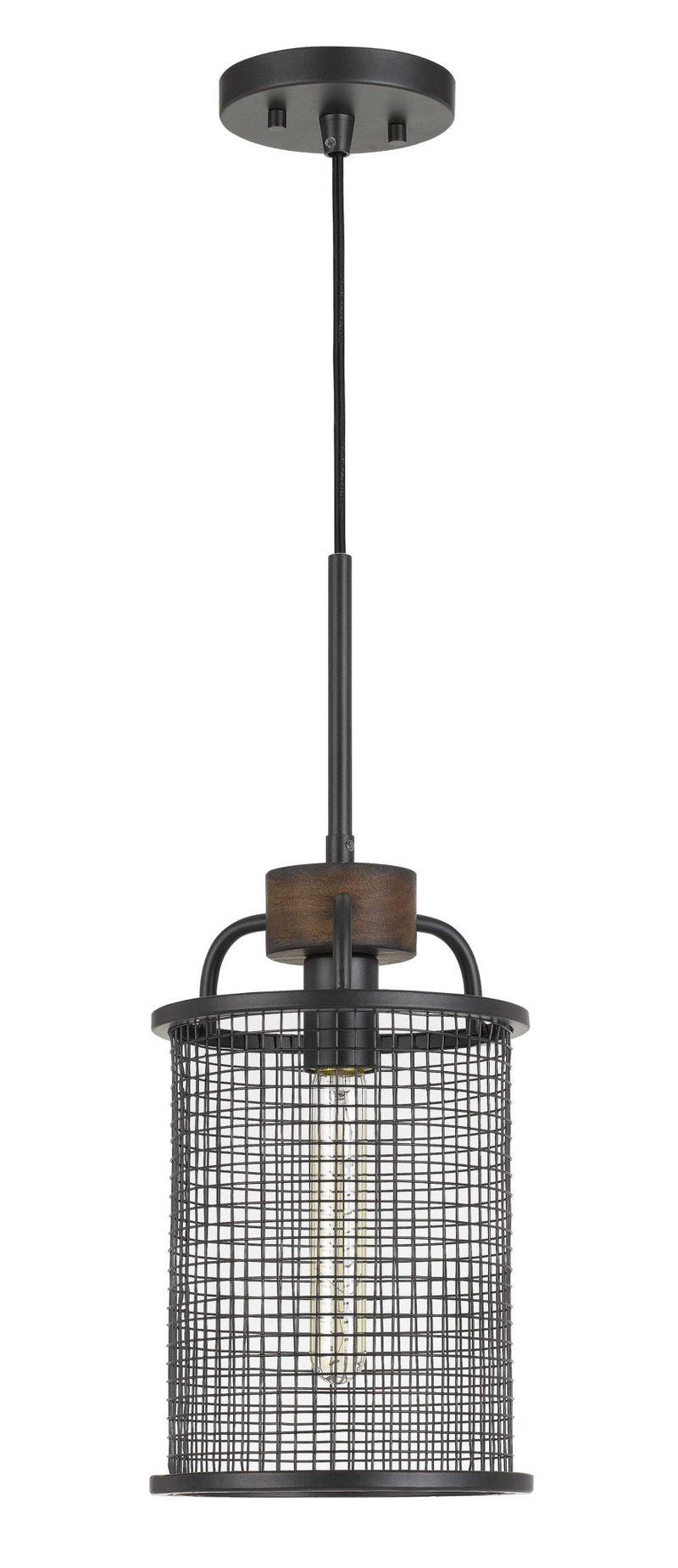 Aberdeen - 19.5" Height Metal and Pinewood Pendant - Bronze Wood