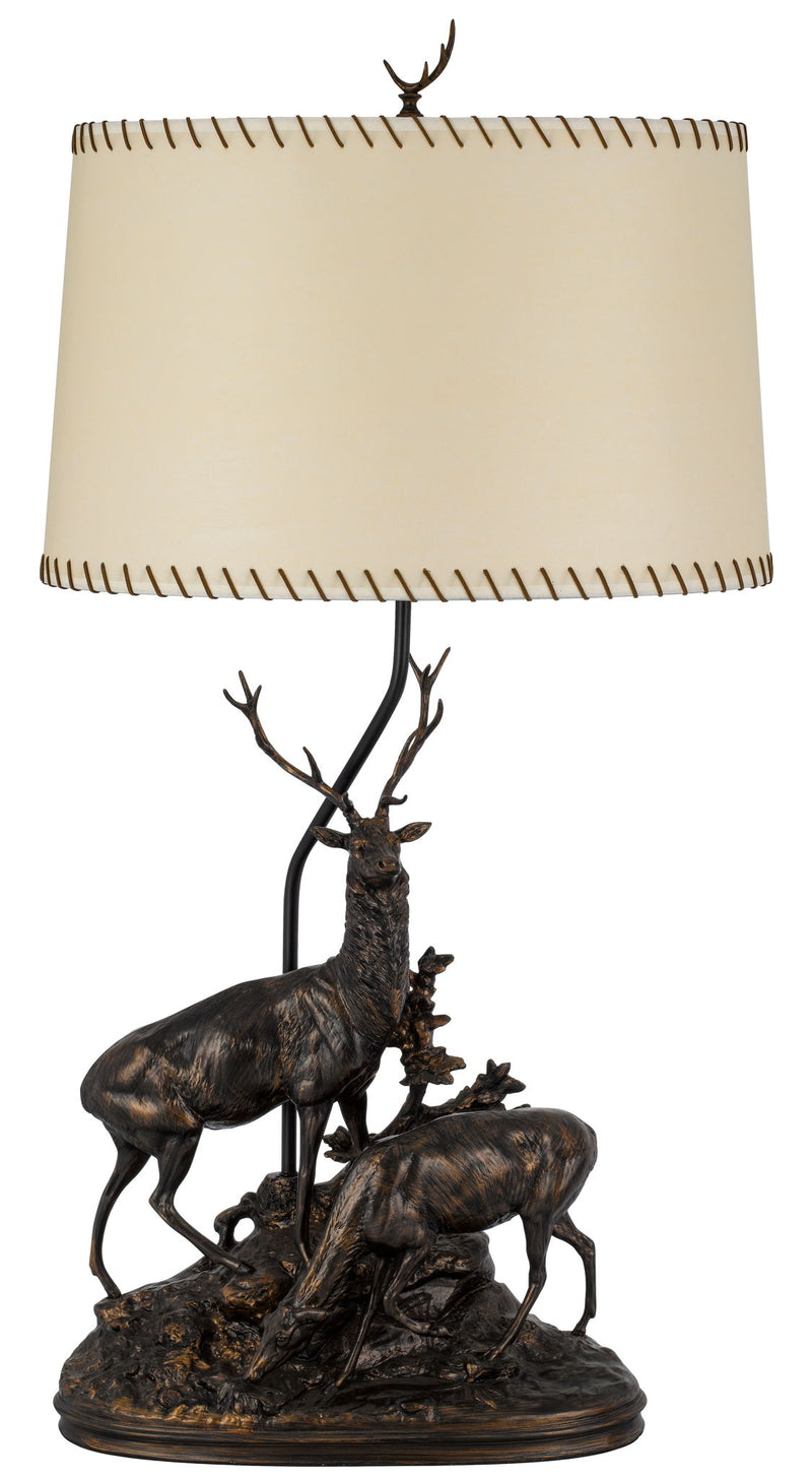 Deer - Pair Resin Table Lamp - Antique Bronze With Stitched Shade