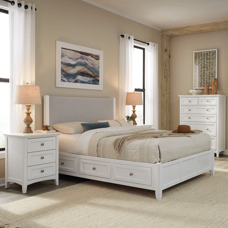 McKenzie - Queen Upholstered Panel Storage Bed - Snowbound