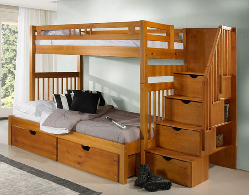 Bunk Beds Sacramento Solid Pine Twin Over Full Stair Bunk Bed Pecan Finish by Innovations