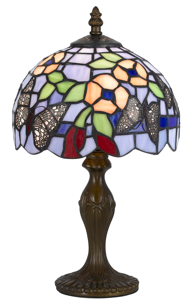 Tiffany - 14" Height Zinc Cast Accent Lamp - Antique Brass - Metal & Glass
