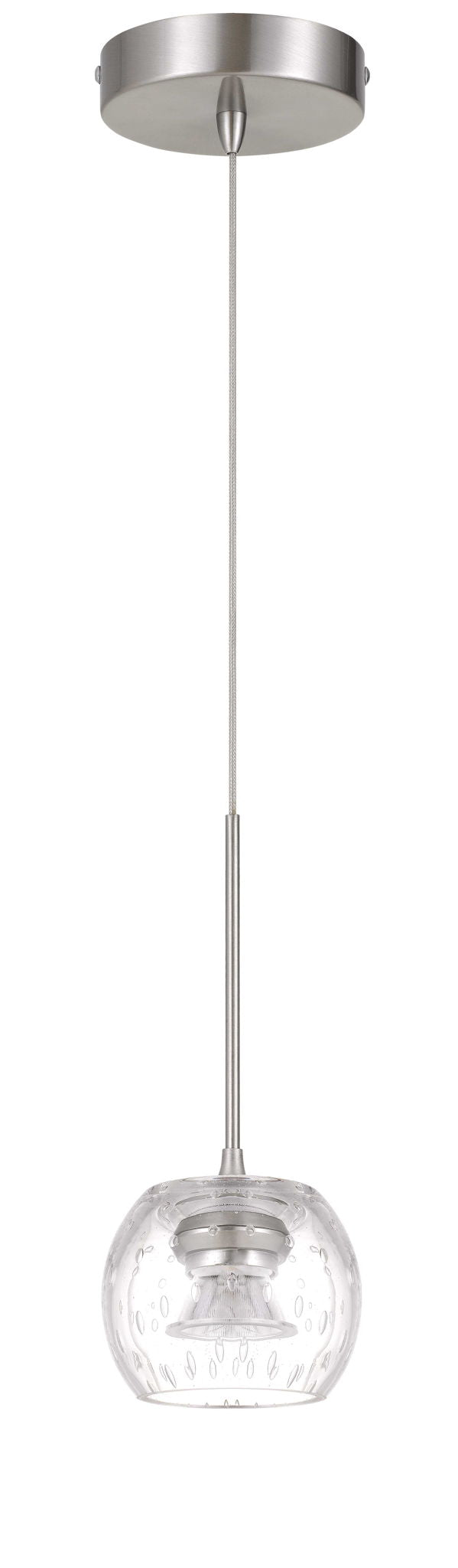 Ithaca - 10" Height LED Glass Pendant - Brushed Steel - Metal