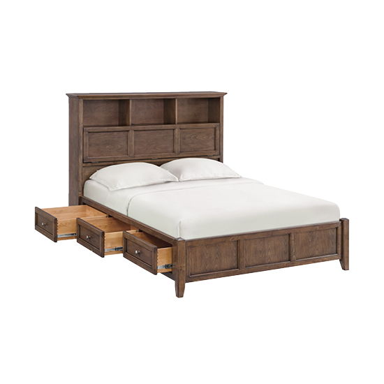 McKenzie - Queen Classic Bookcase Storage Bed - Java