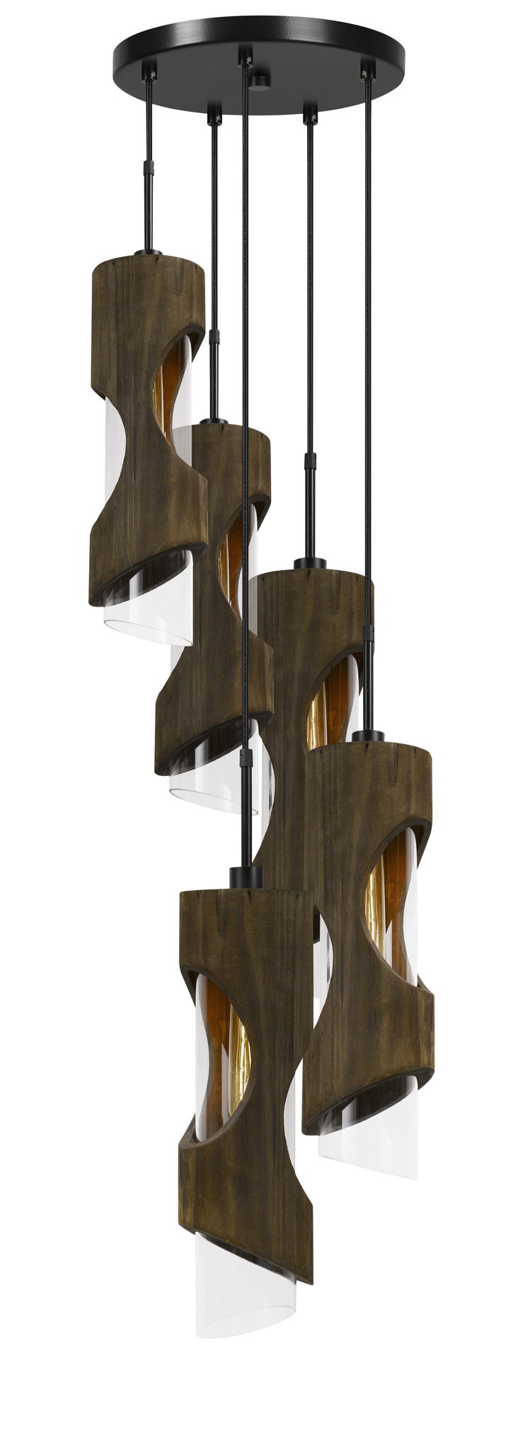 Zamora - 23.5 Height Glass Pendant - Smoky Wood - 5 Lights