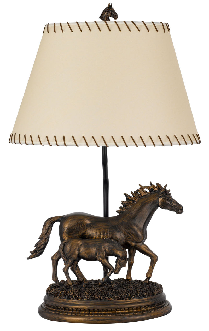 Mare And Foal - Resin Table Lamp - Antique Bronze With Stitched Shade