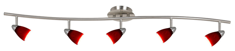 7.25-19.25" Height Adjustable Metal Serpentine Five Light Ceiling Fixture - Dark Red & Brushed Steel