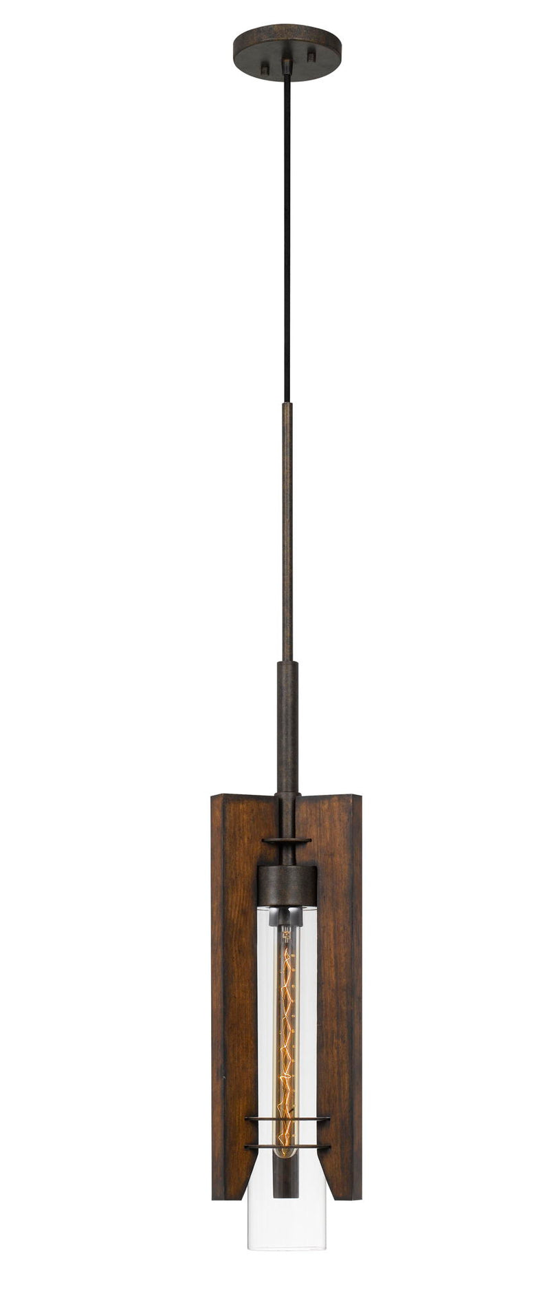 Almeria - 38" Height Wood and Metal Pendant - Wood Color