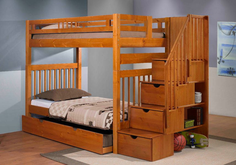 Nan Innovations Sacramento Solid Pine Twin Over Twin Stair Bunk Bed
