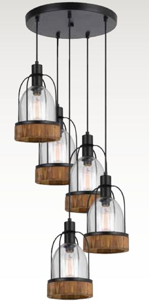 Beacon - 22" Height Pendant Fixture - Dark Bronze & Wood