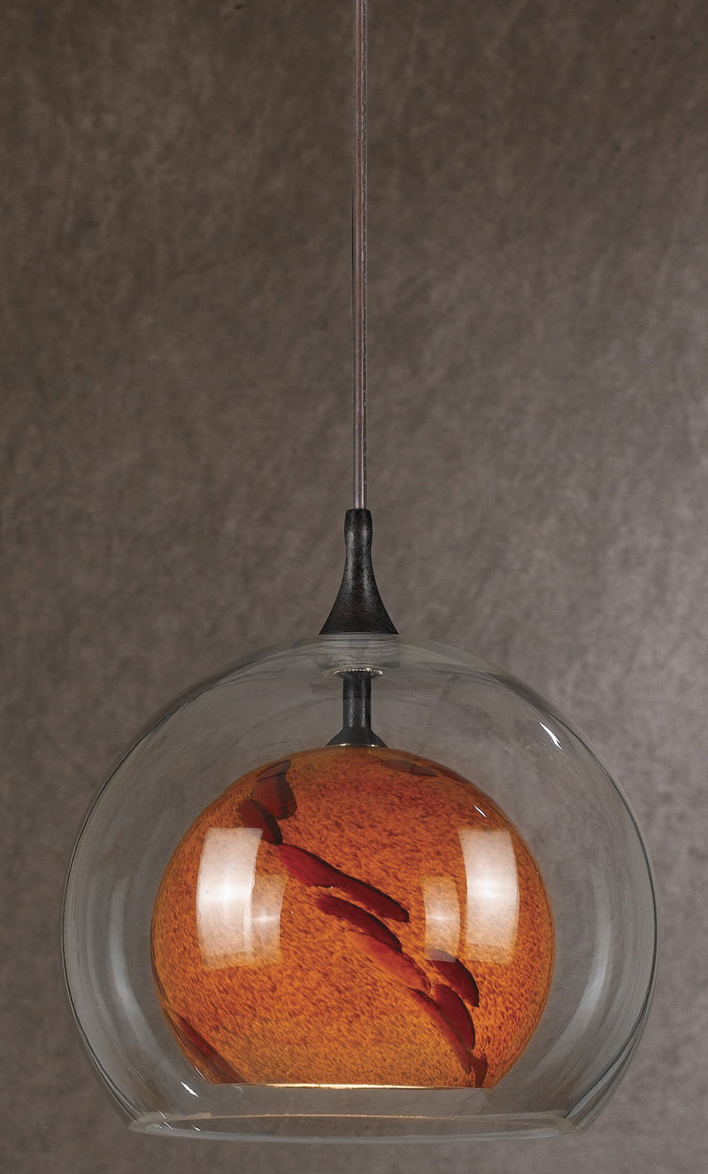 8.8" Height Glass and Metal Pendant With Rust Cord