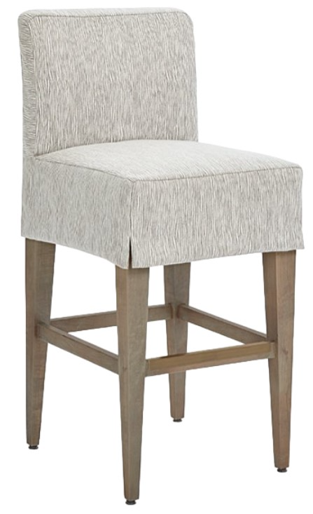Nan Four Seasons Customizable Slipcovered Bar Stool With Wood Frame – angled view