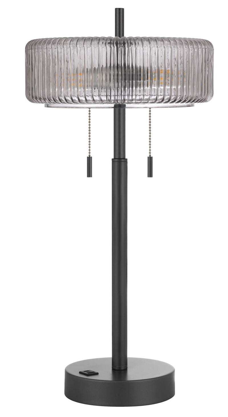 Mirza - Metal Table Lamp - Charcoal Gray With Smoky Glass Shade
