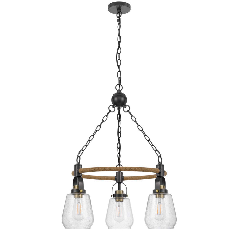 Kavala - 28" Height 3 Light Metal Pendants - Burlap / Antique Brass / Black
