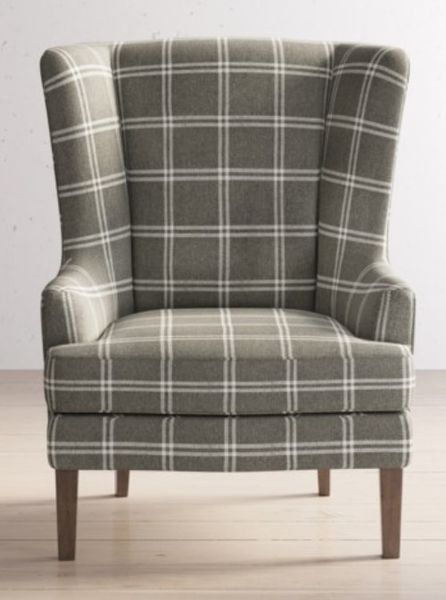 Nan Jofran Lacroix Graphite Transitional Accent Chair With Plaid Fabric by Jofran Inc.