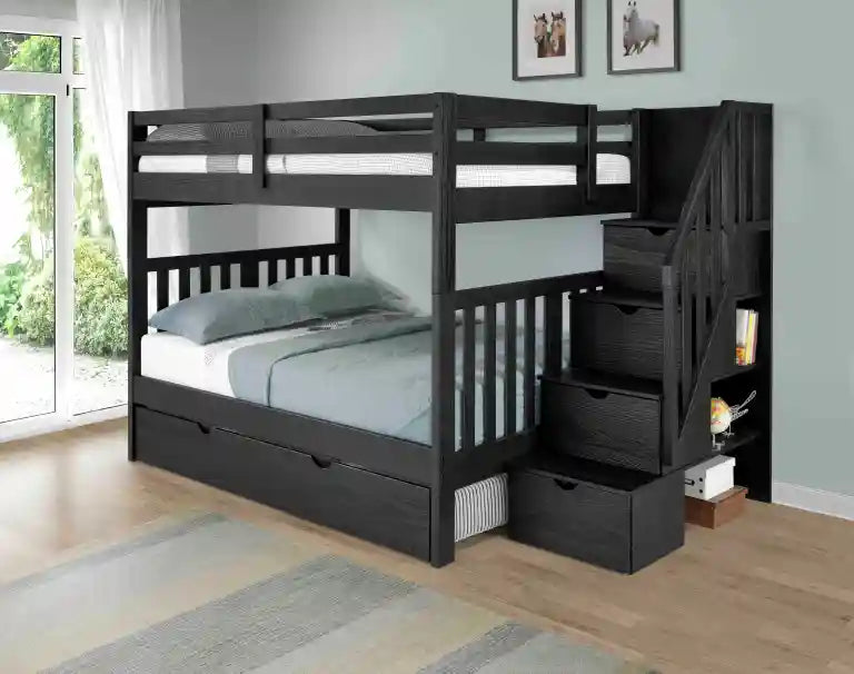Dover Solid Wood Full Over Full Bunk Bed With Stairs