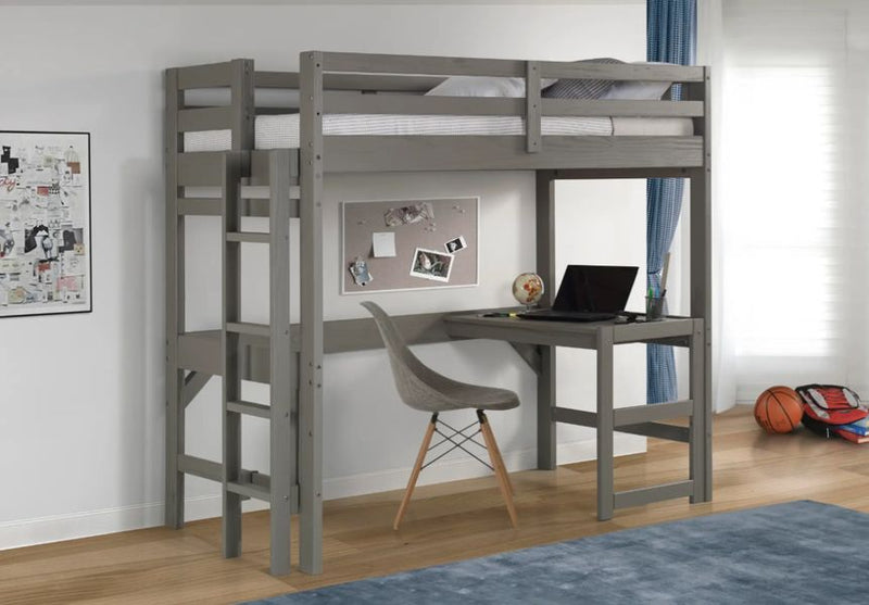Nan Solid Pine Wood Full Size Loft Bed With Integrated Desk Gray by Innovations