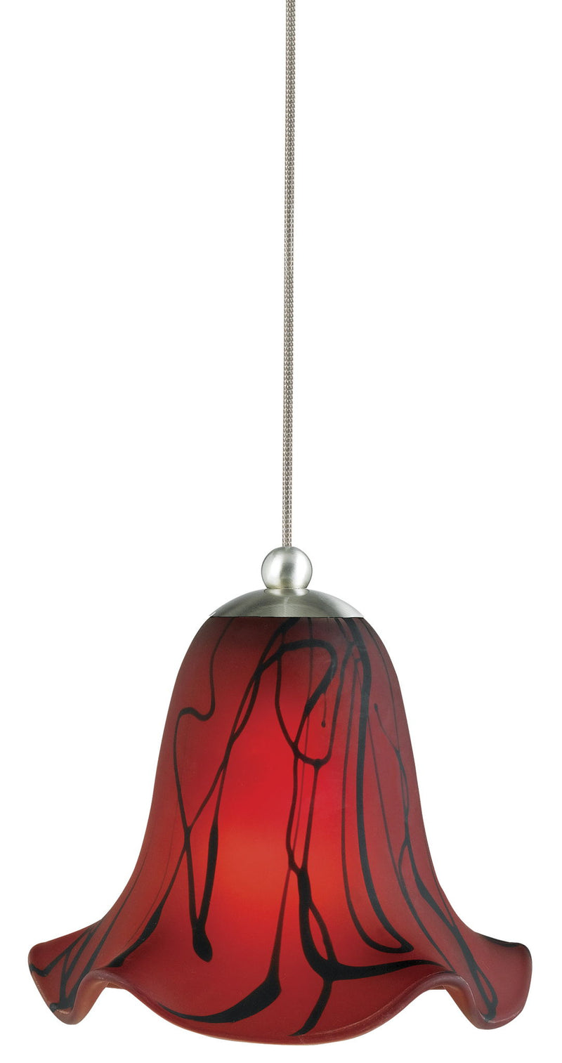 8.6" Height Glass and Metal Pendant With Brushed Steel Cord - Red Drizzle