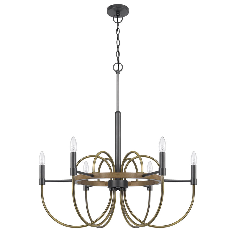 Seagrove - 6 Light 31" Height Metal Chandelier - Antique Brass / Dark Bronze / Wood