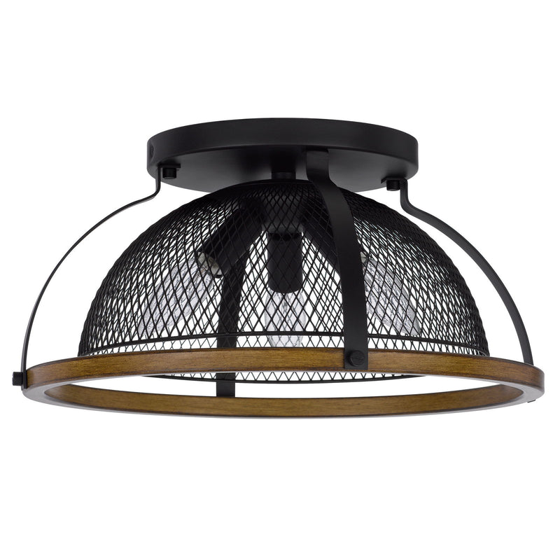 Longmont - 7.25" Height Metal Semi Flush Mount Fixture - Black / Wood