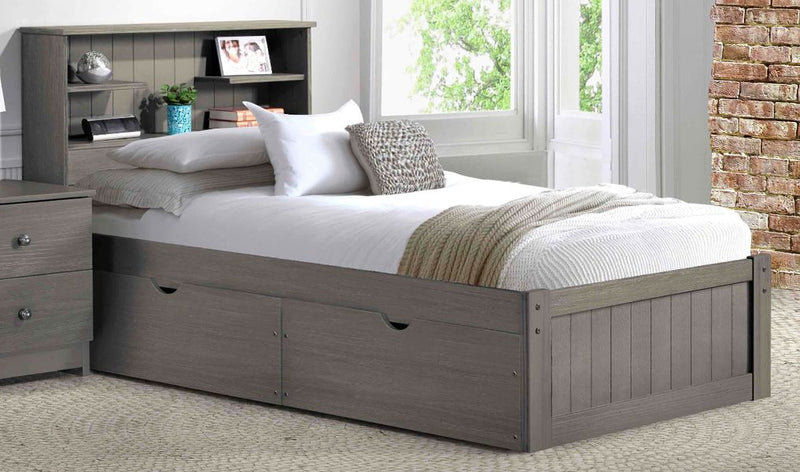 Nan Innovations Newport Gray Solid Pine Twin Bookcase Platform Bed